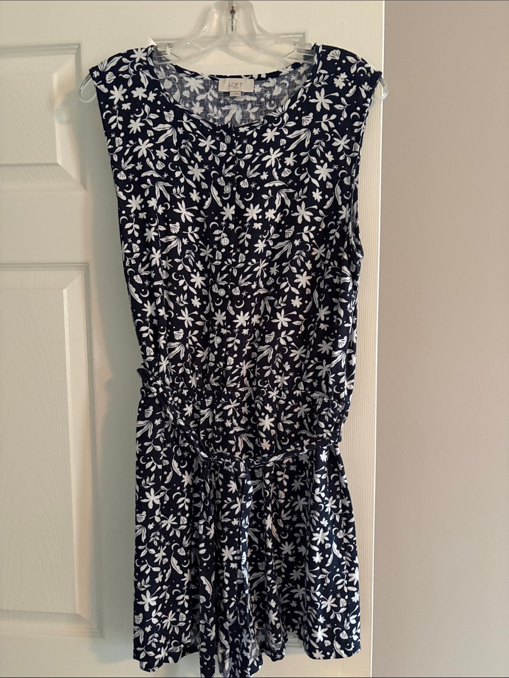 LOFT Navy and White Floral Sleeveless Dress